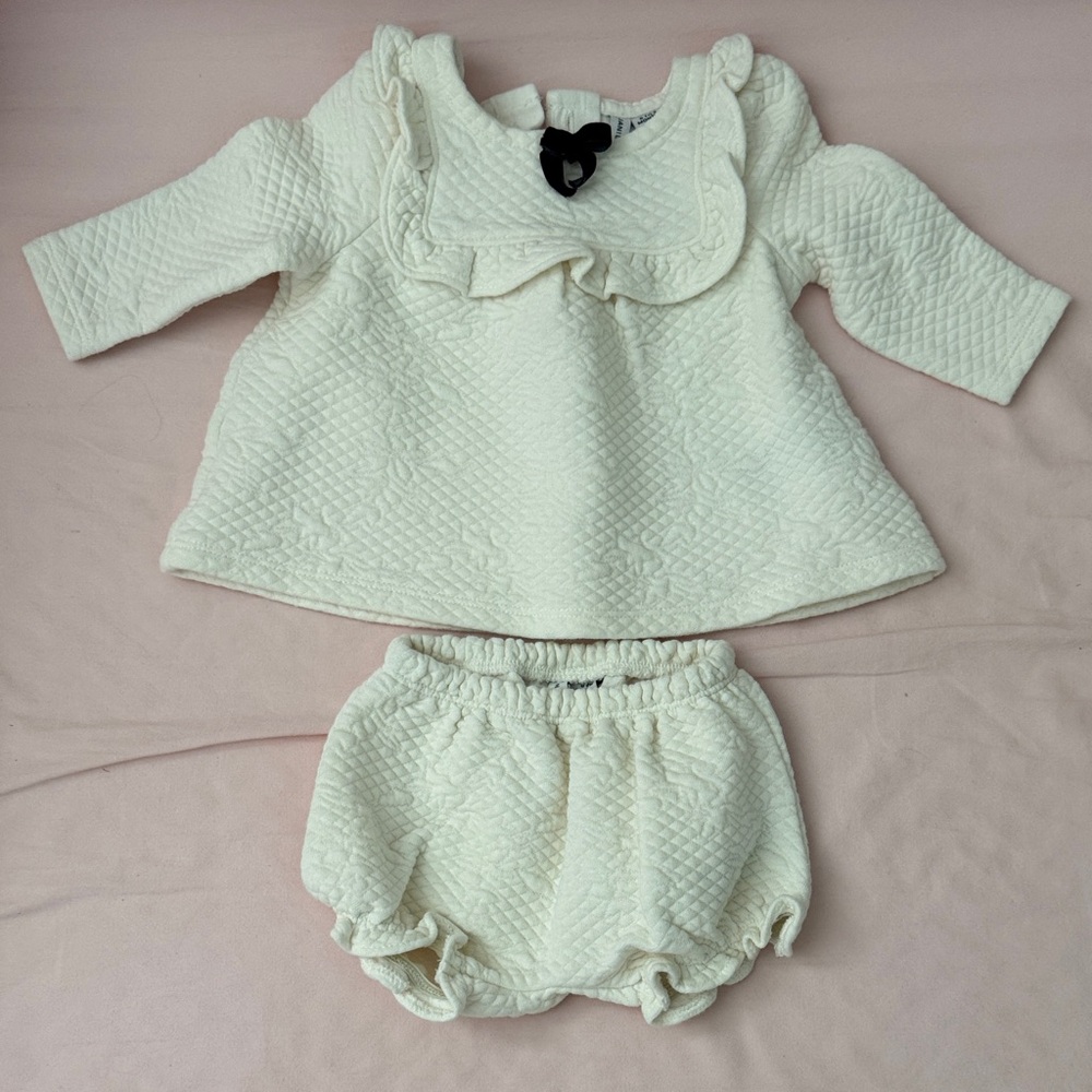 Cream Quilted Baby Girl Outfit